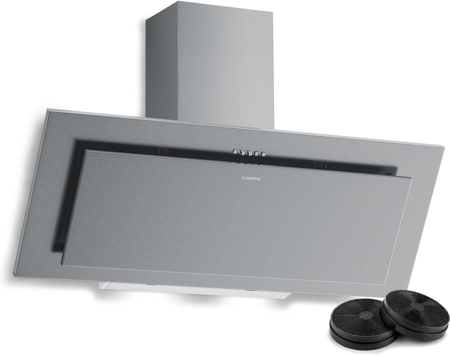 Klarstein Athena schuine afzuigkap 90 cm 404 m³ u luchtstroom A+++ energie ledverlichting 3 snelheden stil recirculatie en afzuiging vaatwasmachinebestendig filter moderne afzuigkap roestvrij staal