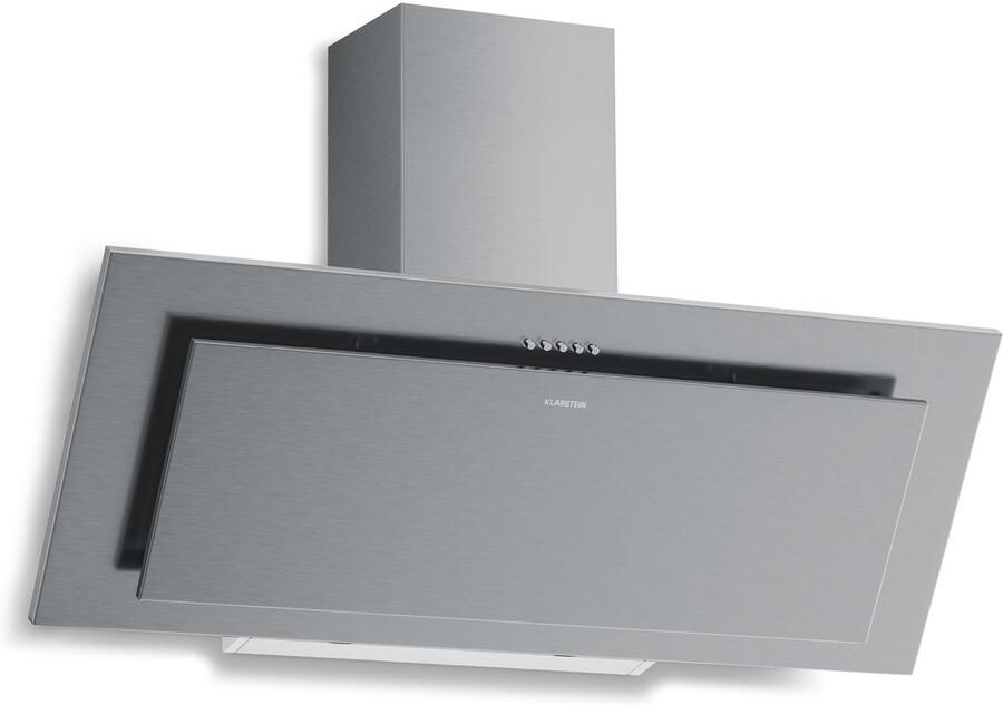 Klarstein Athena schuine afzuigkap 90 cm 404 m³ u luchtstroom A+++ energie ledverlichting 3 snelheden stil recirculatie en afzuiging vaatwasmachinebestendig filter moderne afzuigkap roestvrij staal