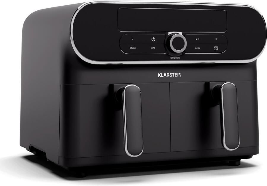 Klarstein AuraAir Color Touch Dual Heteluchtfriteuse – 10 liter heteluchtfriteuse met twee compartimenten 1700 W 8 programma's touchscreen 75% minder vet antiaanbaklaag oververhittingsbeveiliging zwart zilver