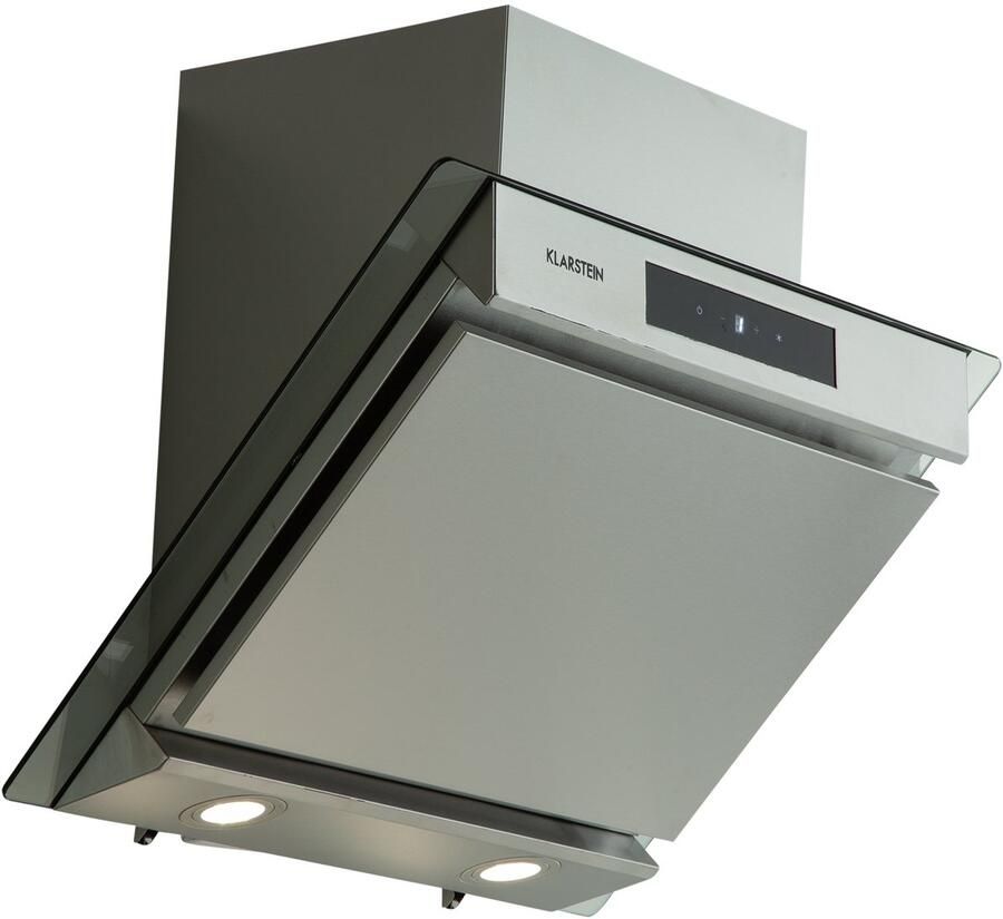 Klarstein Balzac Schuine Kap Extra Stille Wandafzuigkap Recirculatie En Afvoer LED-Verlichting Vetfilter Afzuigcapaciteit: 604 m³ h Type: Balzac Silent 60 cm Schouwkap 250W 60 dB voor Keuken Touch RVS 3 Standen RVS