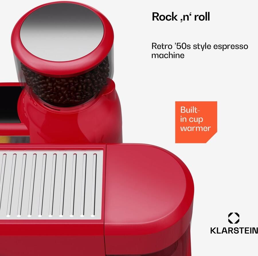 Klarstein Koffiemachine Bella Café espressomachine met ingebouwde molen – 19 bar 1550 W 1 4 liter waterreservoir geïntegreerde conische maalschijf melkschuimer 2 kopjeshouders kunststof rood voor Keuken LED Coffee Machine - Foto 2