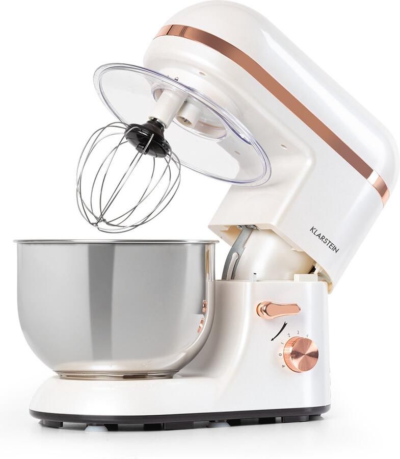 Klarstein Bella Elegance Keukenmachine Deeghaak Kneedhaak En Garde 2000 W 6 Vermogensstanden Plus Pulsefunctie 5 Liter Roestvrijstalen Kom Behuizing: BAS Kunststof Anti-Slip Voetjes Oververhittingsbeveiliging Spatbescherming Wit