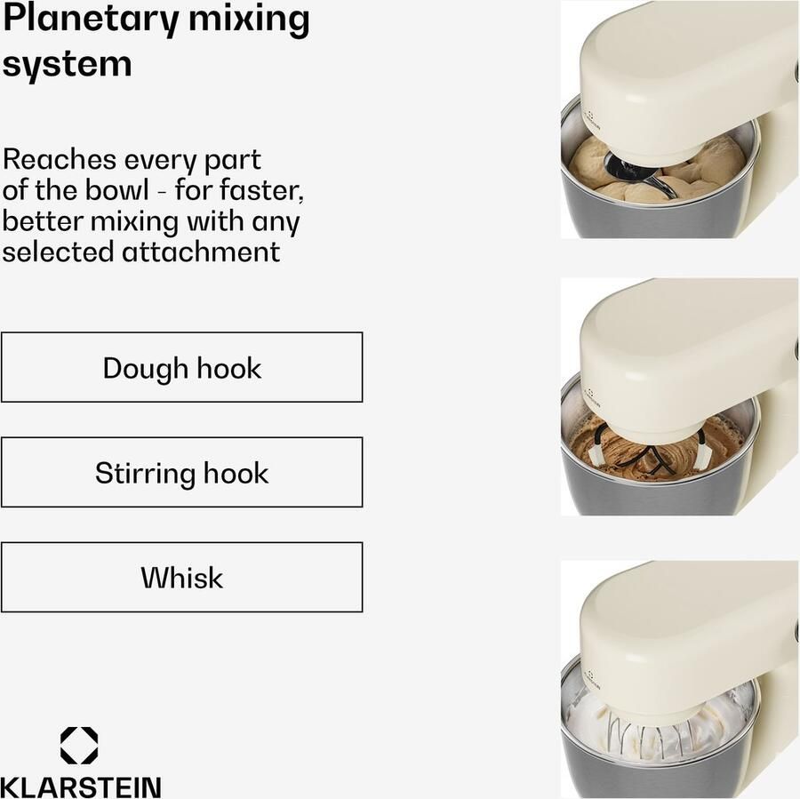 Klarstein Bella Evo 1500W keukenrobot – 5 liter roestvrijstalen kom 12 snelheden planetaire mixfunctie pulsefunctie deeghaak klopper en garde keukenrobot voor bakken room