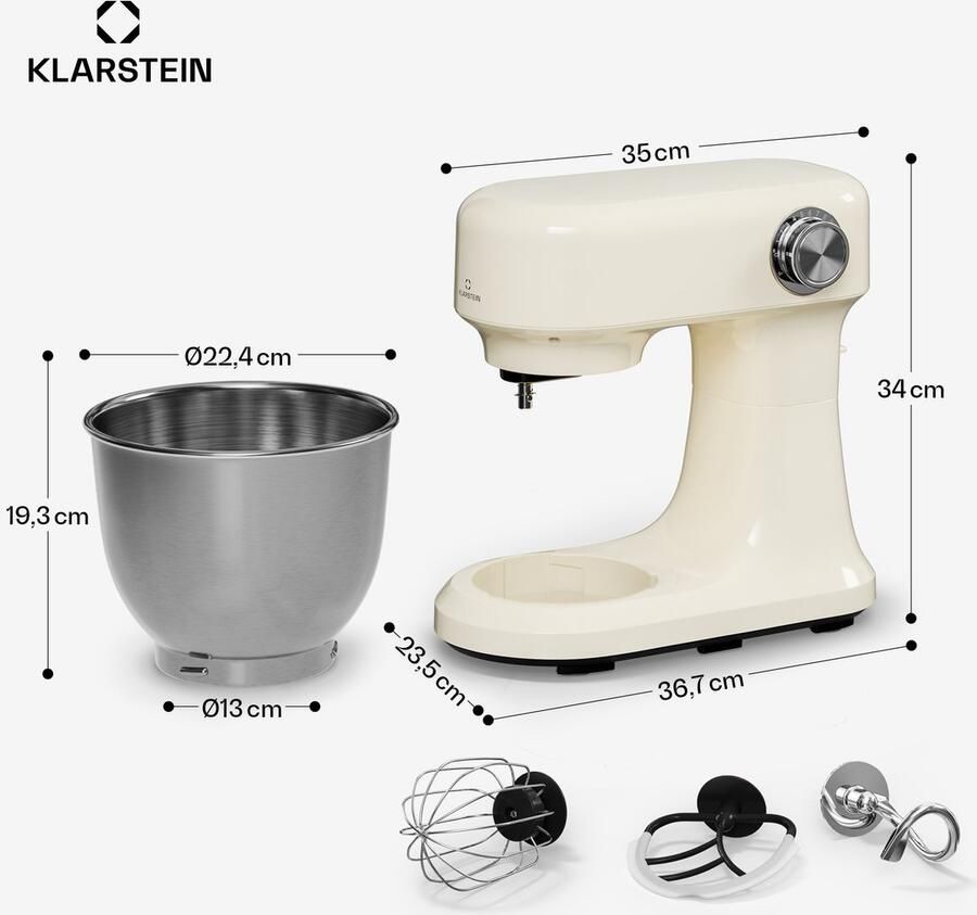 Klarstein Bella Evo 1500W keukenrobot – 5 liter roestvrijstalen kom 12 snelheden planetaire mixfunctie pulsefunctie deeghaak klopper en garde keukenrobot voor bakken room - Foto 6