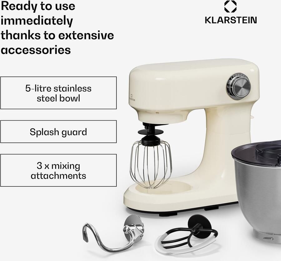 Klarstein Bella Evo 1500W keukenrobot – 5 liter roestvrijstalen kom 12 snelheden planetaire mixfunctie pulsefunctie deeghaak klopper en garde keukenrobot voor bakken room - Foto 7