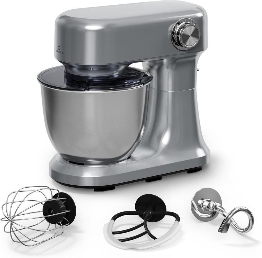 Klarstein Bella Evo 1500W keukenrobot – 5L roestvrijstalen kom 12 snelheden planetaire mixfunctie pulsefunctie deeghaak klopper & garde keukenrobot voor bakken zilver