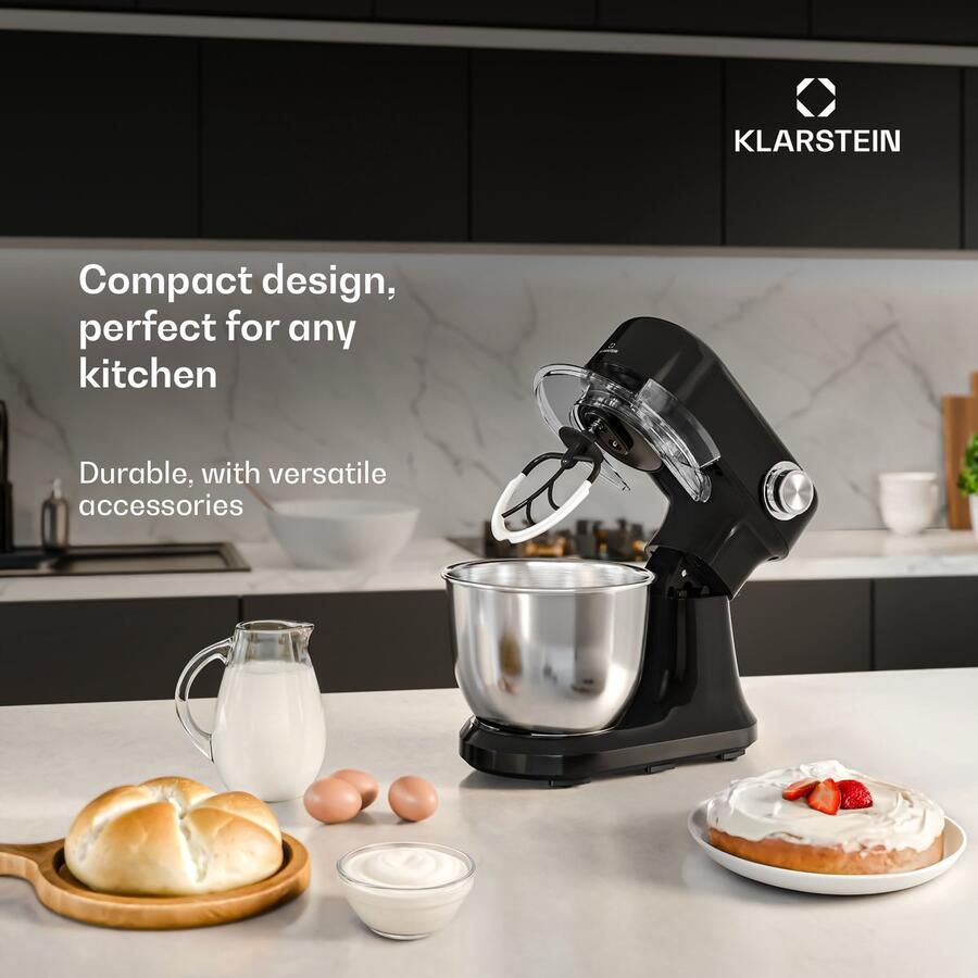 Klarstein Bella Evo 1500W keukenrobot – 5L roestvrijstalen kom 12 snelheden planetaire mixfunctie pulsefunctie deeghaak klopper en garde keukenrobot voor bakken zwart - Foto 2