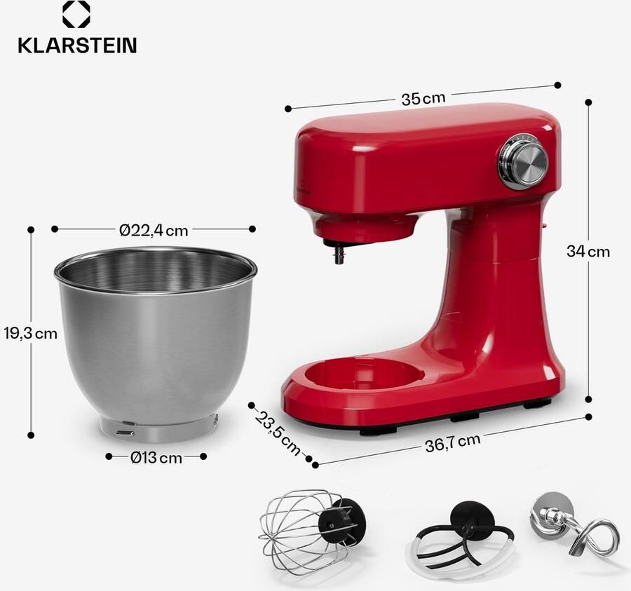 Klarstein Bella Evo 1500W keukenrobot – 5L roestvrijstalen kom 12 snelheden planetaire mixfunctie pulsefunctie deeghaak klopper & garde keukenrobot voor bakken rood - Foto 6