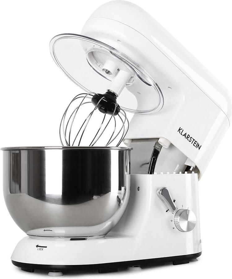 Klarstein Bella staande mixer 5 L keukenmixer voor bakken met mengkom 2000 W keukenrobot met klopper deeghaak garde en mengkom keukenmixer met 6 snelheden en planetaire mengbeweging elektrische mixer voor brood en banket bakken