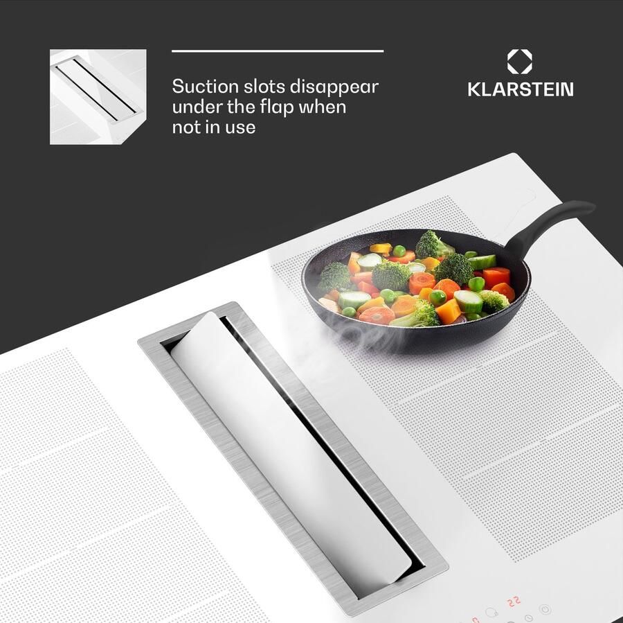 Klarstein Chef-Fusion Down Air System Kookplaat + Afzuigkap 7200W 90 cm Wit