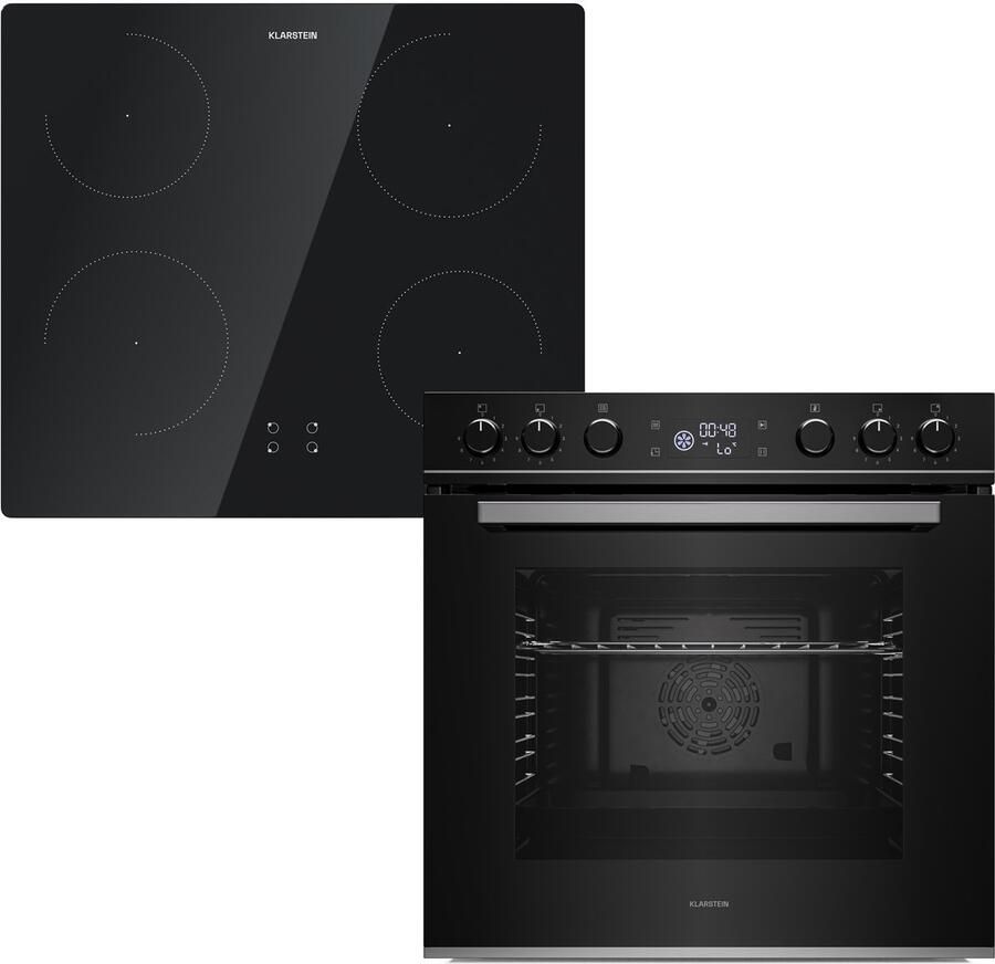 Klarstein ControlSync Oven met Inductiekookplaat – 72L inbouwoven 9 kookfuncties digitale timer kinderslot kookplaat met 4 zones en booster zwart glas energieklasse A