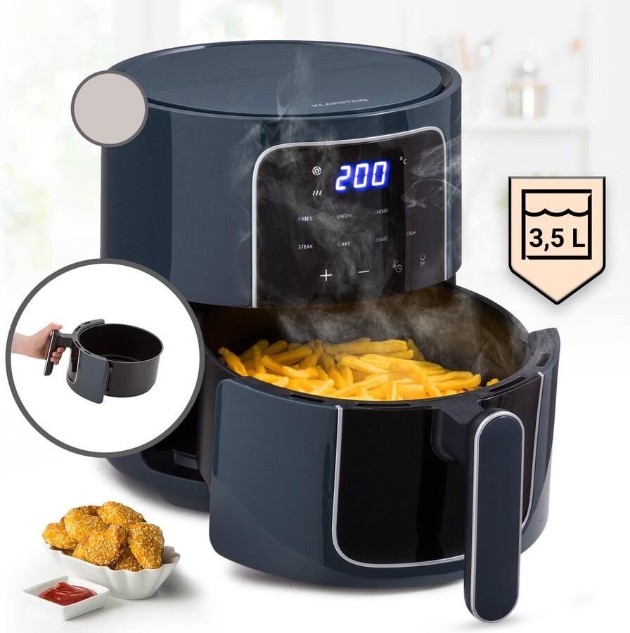 Klarstein Crisp-Pro Heteluchtfriteuse Air fryer 1400W 3.5 Liter 8 Programma's Timer Antraciet
