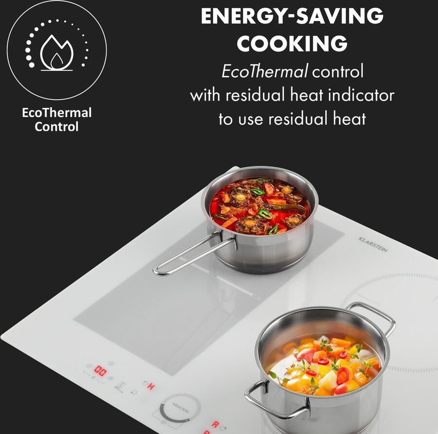 Klarstein Delicatessa 60 Hybrid Inbouwkookplaat Inductie 4 Kookzones 7000W Afzonderlijk Regelbaar SenseControl Touchpaneel Overhittingsbeveiliging 99 Minuten Timer Digitaal Display Panherkenning Kinderbeveiliging Wit