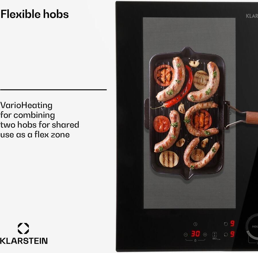 Klarstein Inductiekookplaat Inbouw – Glaskeramische Inductie Kookplaat met 4 Kookzones Touch Display Digitale Timer en Snelle Opwarming Energiezuinige Inbouwkookplaat voor Moderne Keukens Vermogen 7000W - Foto 2