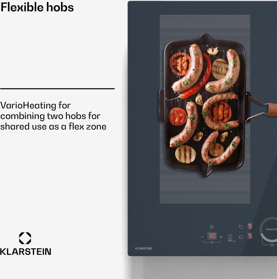 Klarstein Delicatessa 60 inductiekookplaat – 4-zone inbouwkookplaat 7.000 W met flexzone en thermoboost schuifregelaar kinderslot zwart glaskeramisch design van 59 cm