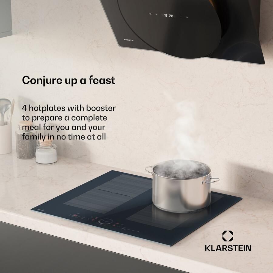 Klarstein Delicatessa 60 inductiekookplaat – 4-zone inbouwkookplaat 7.000 W met flexzone en thermoboost schuifregelaar kinderslot zwart glaskeramisch design van 59 cm