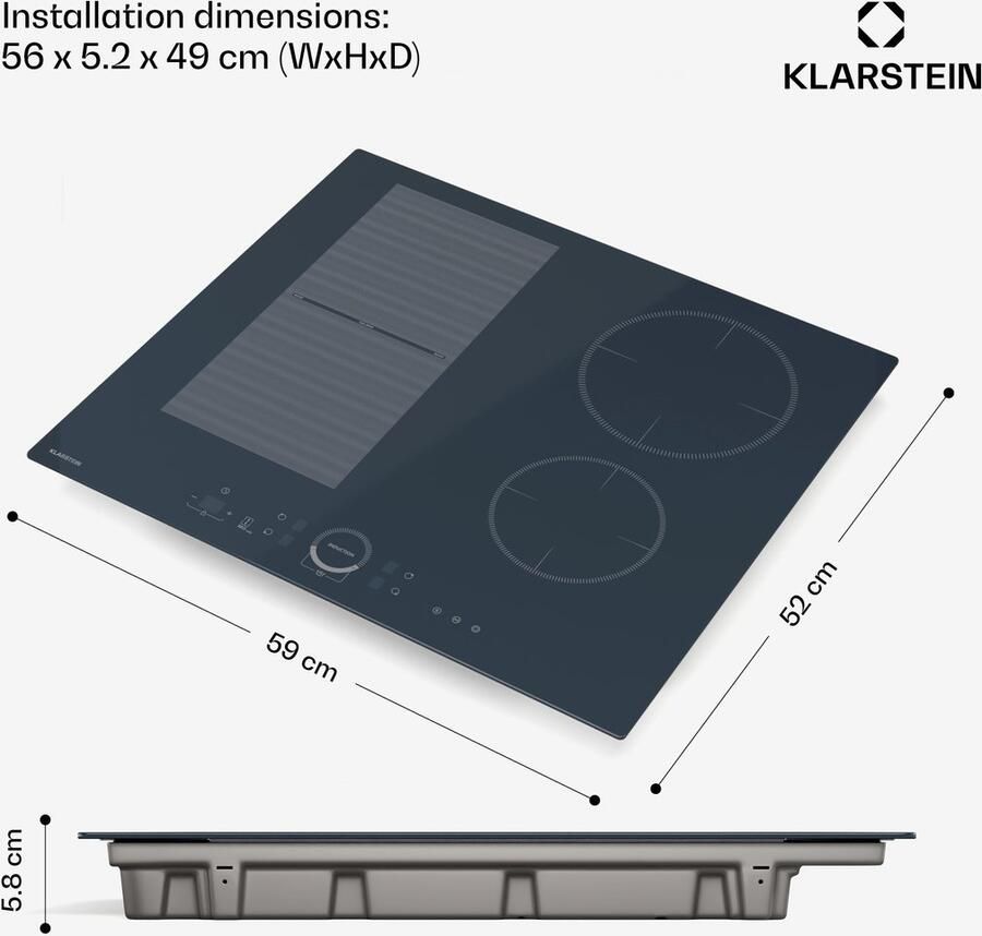 Klarstein Delicatessa 60 Induktionskochfeld – 4 Zonen Einbaukochfeld 7.000 W Mit Booster Flexizone Und Kindersicherung Anthrazit 59 cm Glaskeramikoberfläche – geschikt voor thuisfitness en sportschoolgebruik duurzame constructie eenvoudig te mo