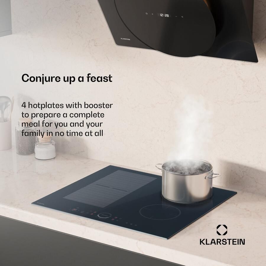 Klarstein Delicatessa 60 Induktionskochfeld – 4 Zonen Einbaukochfeld 7.000 W Mit Booster Flexizone Und Kindersicherung Anthrazit 59 cm Glaskeramikoberfläche – geschikt voor thuisfitness en sportschoolgebruik duurzame constructie eenvoudig te mo