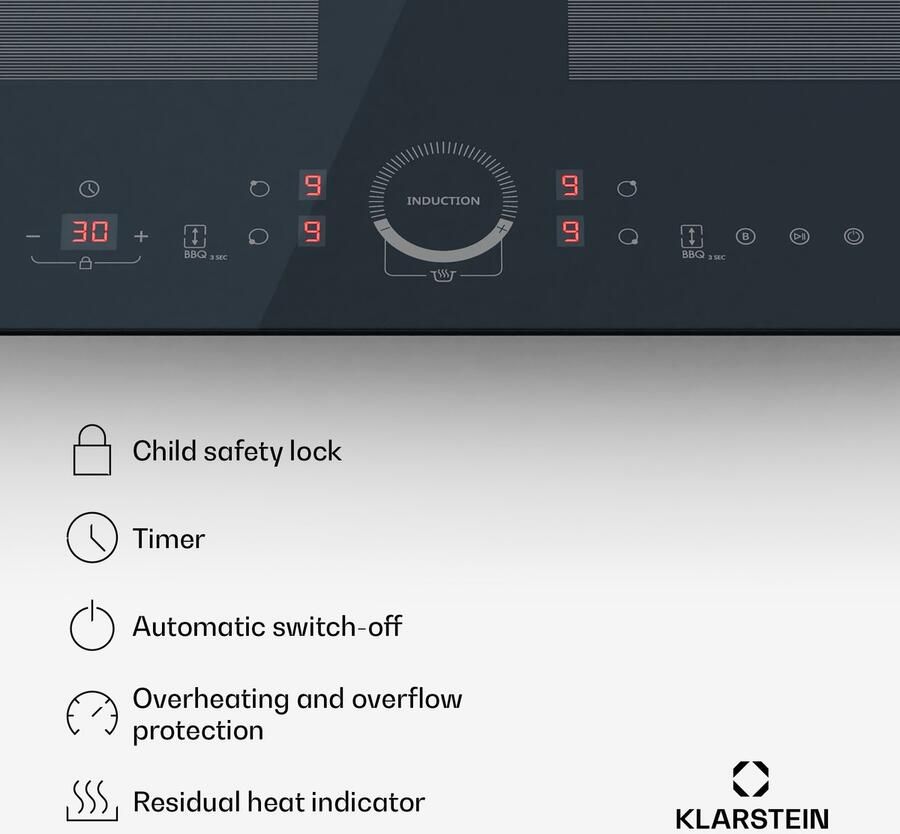 Klarstein Delicatessa 60 inductiekookplaat – 4-zone inbouwkookplaat 7.000 W met flexzone en thermoboost schuifregelaar kinderslot zwart glaskeramisch design van 59 cm