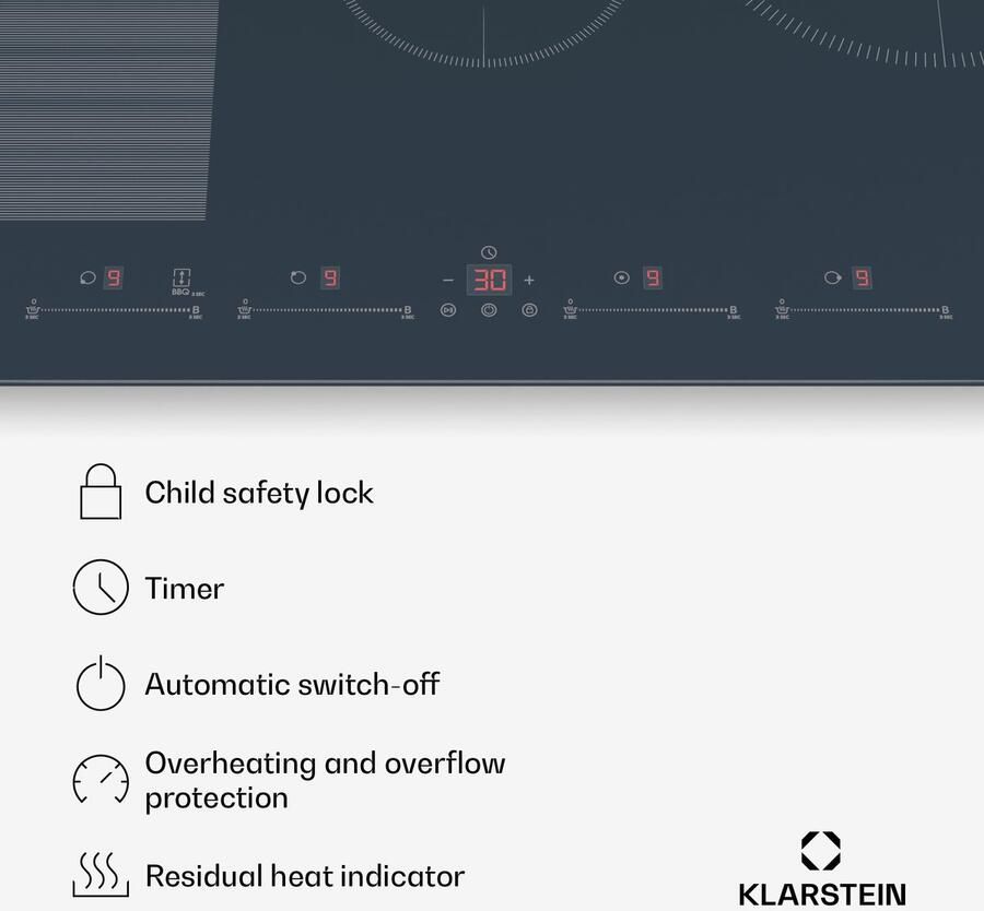Klarstein Delicatessa 77 Flex Inductiekookplaat 4-Zones Inbouwkookplaat 7.500 W Flexzone Thermoboost Kinderbeveiliging Timer Glaskeramiek Antraciet 77 cm Design