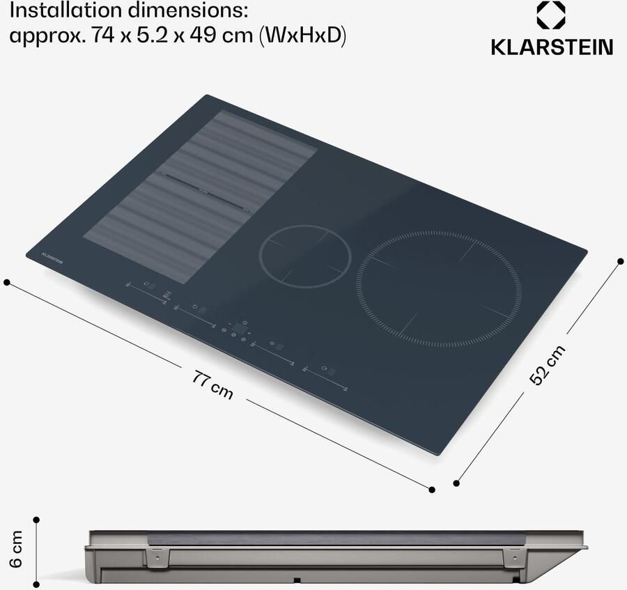 Klarstein Delicatessa 77 Flex Inductiekookplaat 4-Zones Inbouwkookplaat 7.500 W Flexzone Thermoboost Kinderbeveiliging Timer Glaskeramiek Antraciet 77 cm Design