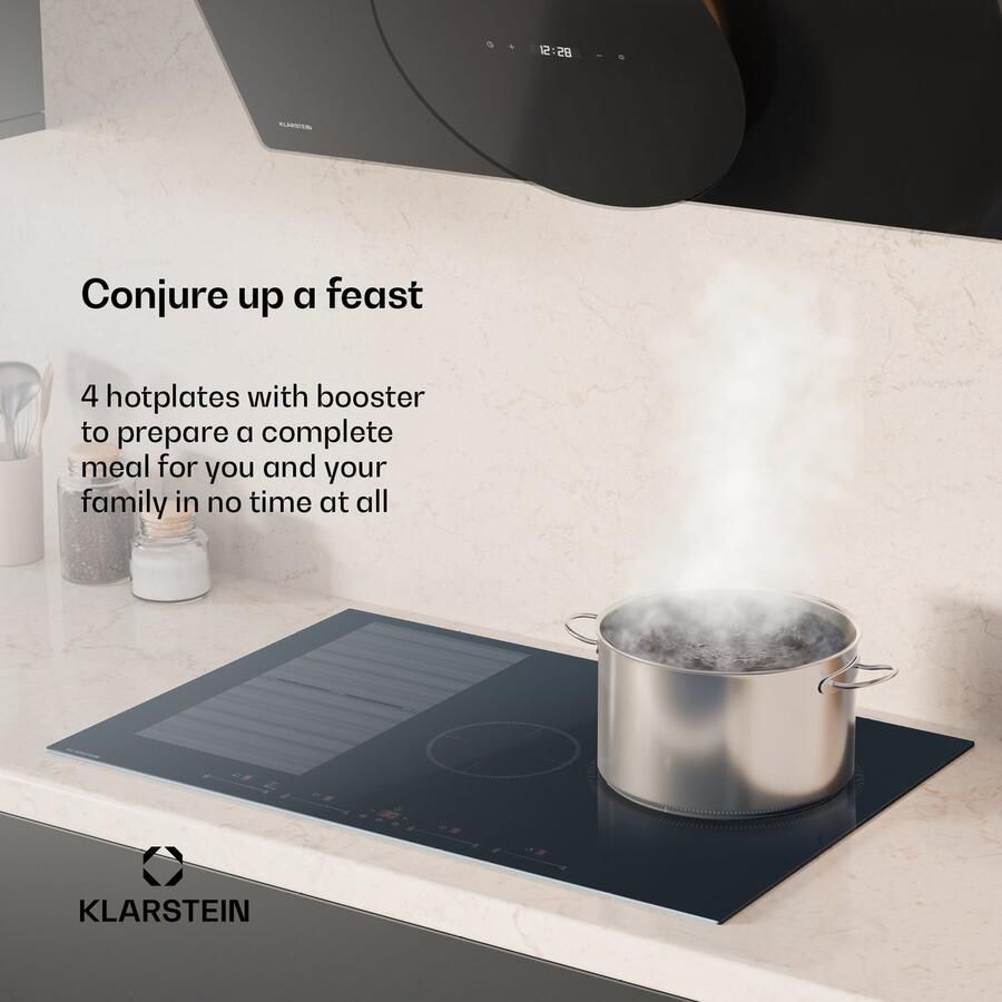 Klarstein Delicatessa 77 Flex Inductiekookplaat 4-Zones Inbouwkookplaat 7.500 W Flexzone Thermoboost Kinderbeveiliging Timer Glaskeramiek Antraciet 77 cm Design