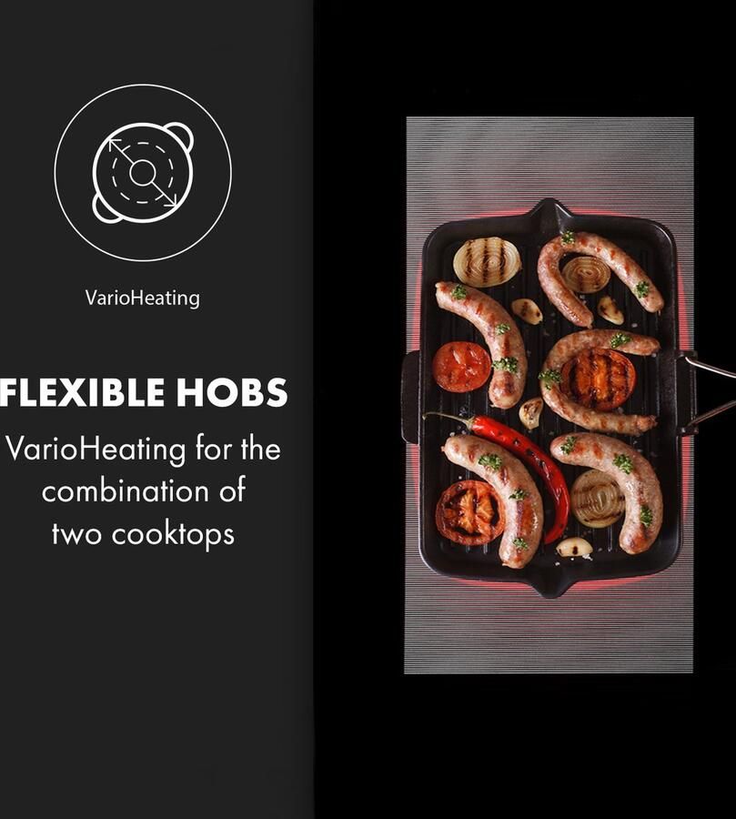 Klarstein Delicatessa 90 Flex- Inbouw Kookplaat Inductie 5 Kookzones 7400W Minimaal Energieverbruik Glaskeramische Kookplaat Onderhoudsvriendelijk Flexibele Kookplaten Slider-Functie Krachtig Elegant Design Zwart - Foto 2