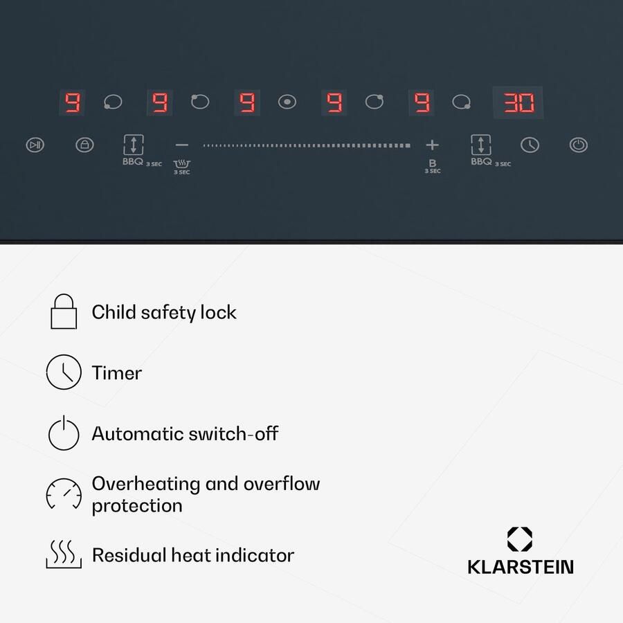 Klarstein Delicatessa 90 Flex Induktionskochfeld – 5 Zonen Einbaukochfeld 9.500 W Mit Thermoboost Flexzone Sensecontrol Timer Und Kindersicherung Glaskeramik Anthrazit 90 cm Design – geschikt voor thuisfitness en sportschoolgebruik duurzame co - Foto 3