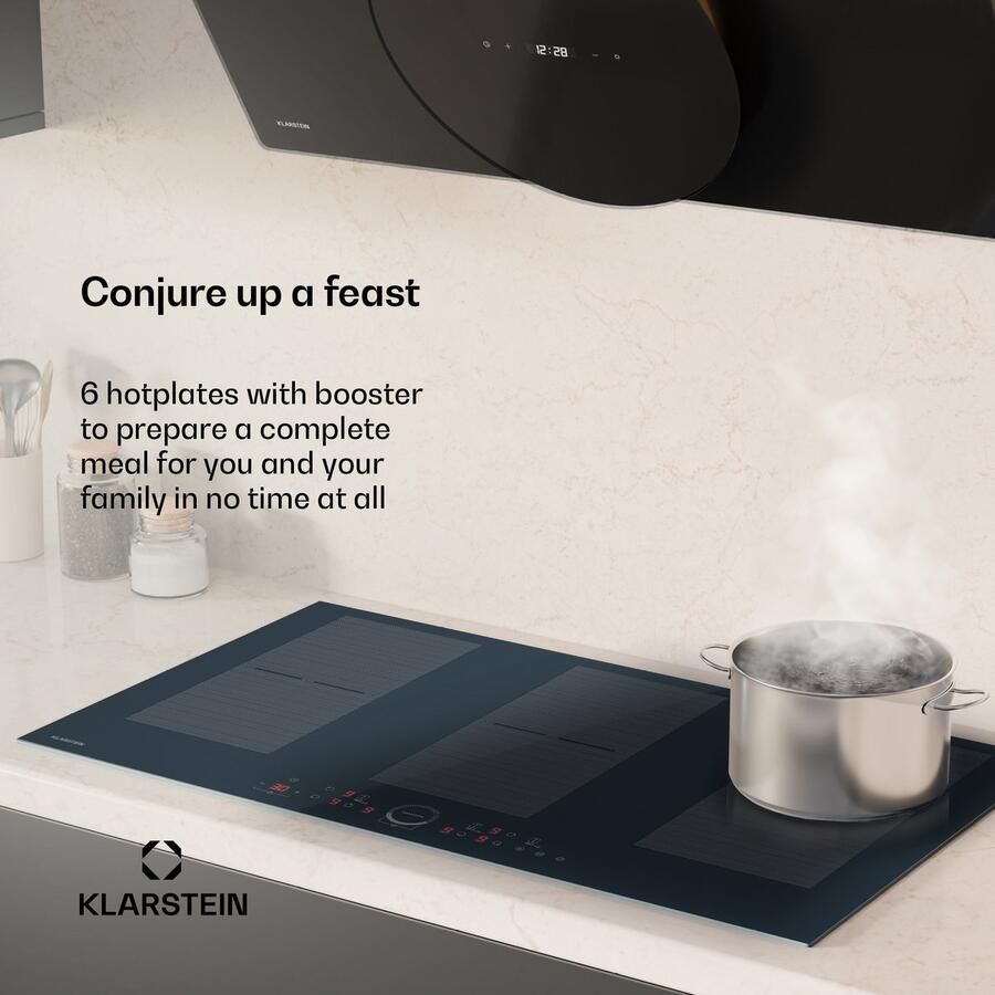 Klarstein Delicatessa 90 inductiekookplaat – 6-zone inbouwkookplaat 10.500 W met flexzone en boosters schuifregelaar timer en kinderslot zwart glaskeramisch design van 90 cm