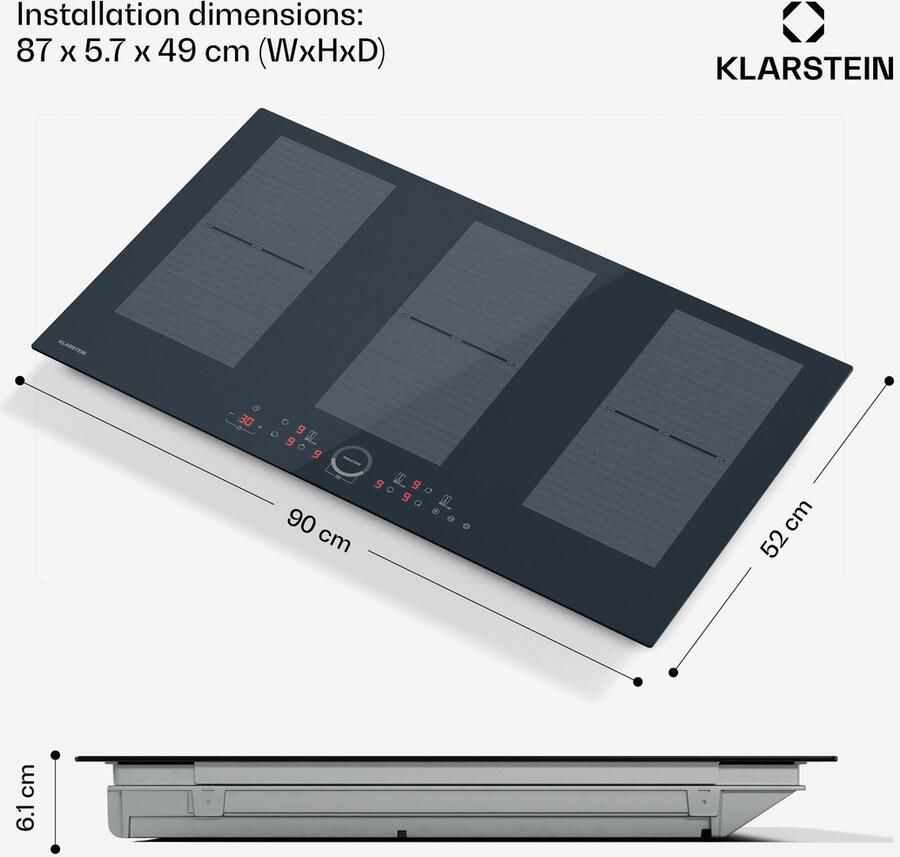 Klarstein Delicatessa 90 inductiekookplaat – 6-zone inbouwkookplaat 10.500 W met flexzone en boosters schuifregelaar timer en kinderslot zwart glaskeramisch design van 90 cm - Foto 3