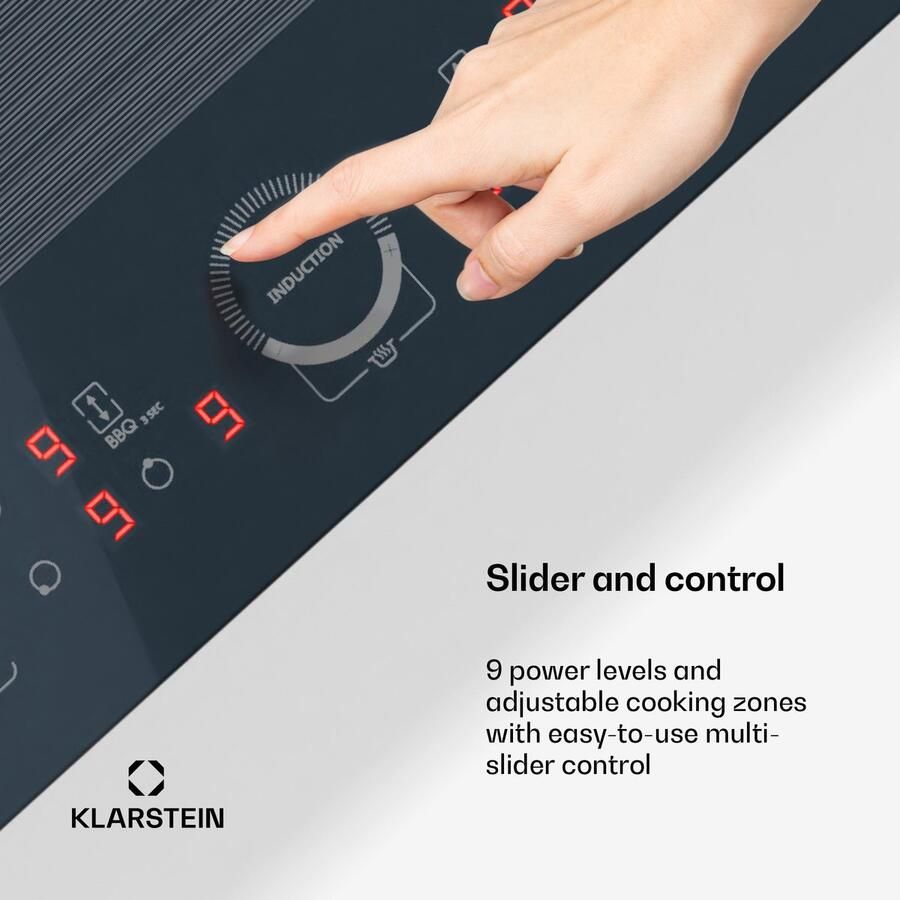 Klarstein Delicatessa 90 inductiekookplaat – 6-zone inbouwkookplaat 10.500 W met flexzone en boosters schuifregelaar timer en kinderslot zwart glaskeramisch design van 90 cm - Foto 2