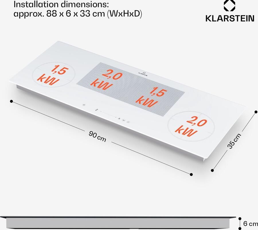 Klarstein Delicatessa 90 Slim Hybrid Inductiekookplaat 4-Zones 7000 W Thermo Boost Wit