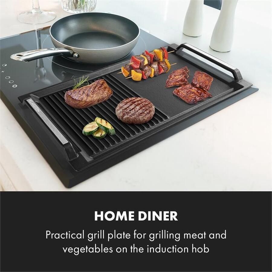 Klarstein Delicatessa Grillpan Grillplaat voor inductiekookplaten Accessoire Kookvlak: 43 5 x 23 cm Half & half: bakplaat en grillribbels Antiaanbaklaag IJzer zwart