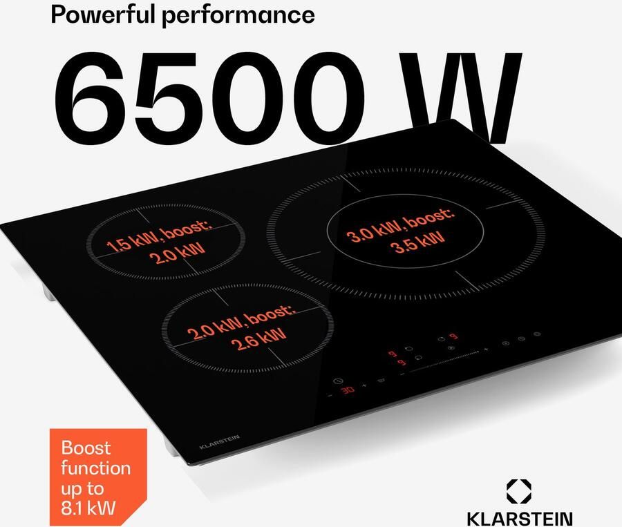 Klarstein Delicatessa Induktionskochfeld 3 Zonen Induktionsherd 8 1 kW Boost Paellazone 32 cm Schieberegler & Timer Kindersicherung VTC Glas 60 cm Breite – geschikt voor thuisfitness en sportschoolgebruik duurzame constructie eenvoudig te mon - Foto 5