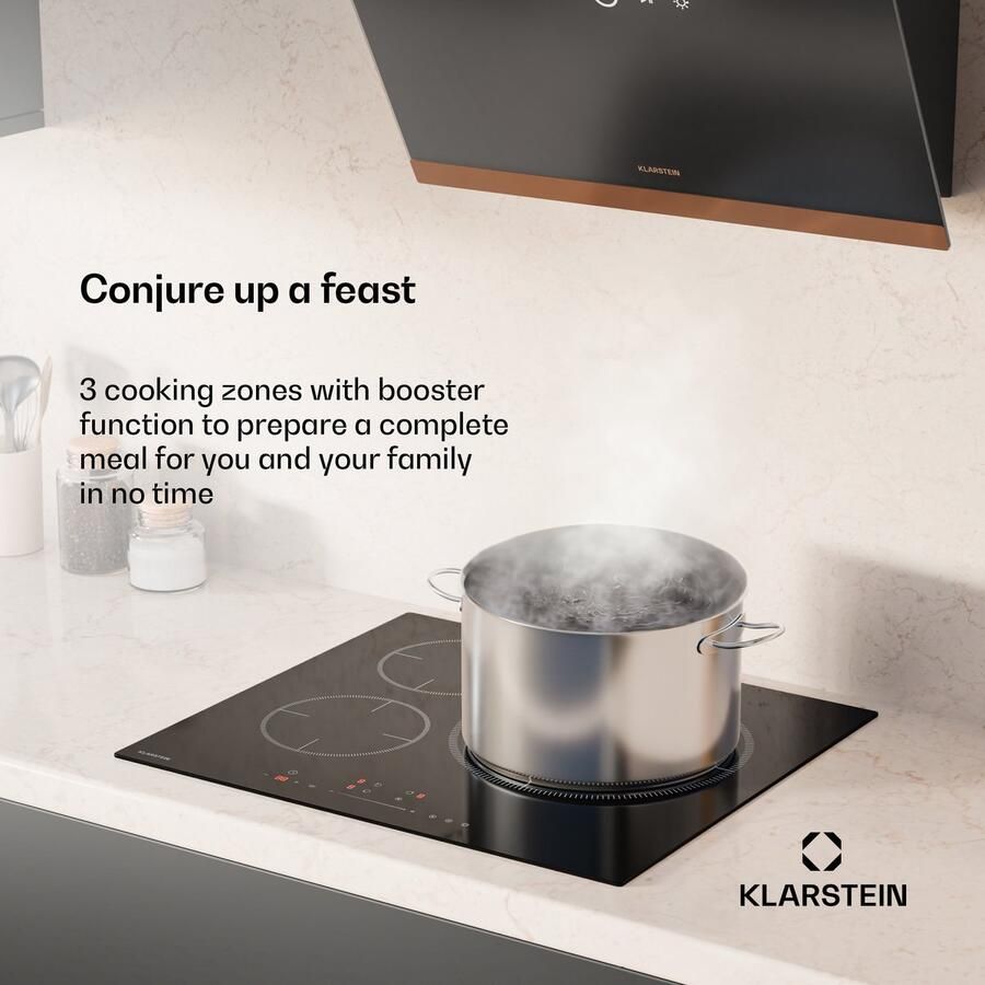 Klarstein Delicatessa Induktionskochfeld 3 Zonen Induktionsherd 8 1 kW Boost Paellazone 32 cm Schieberegler & Timer Kindersicherung VTC Glas 60 cm Breite – geschikt voor thuisfitness en sportschoolgebruik duurzame constructie eenvoudig te mon