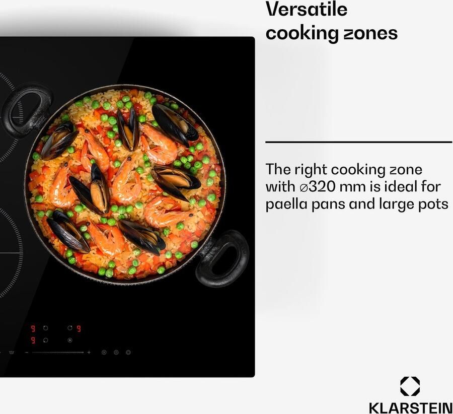 Klarstein Delicatessa Induktionskochfeld 3 Zonen Induktionsherd 8 1 kW Boost Paellazone 32 cm Schieberegler & Timer Kindersicherung VTC Glas 60 cm Breite – geschikt voor thuisfitness en sportschoolgebruik duurzame constructie eenvoudig te mon - Foto 3