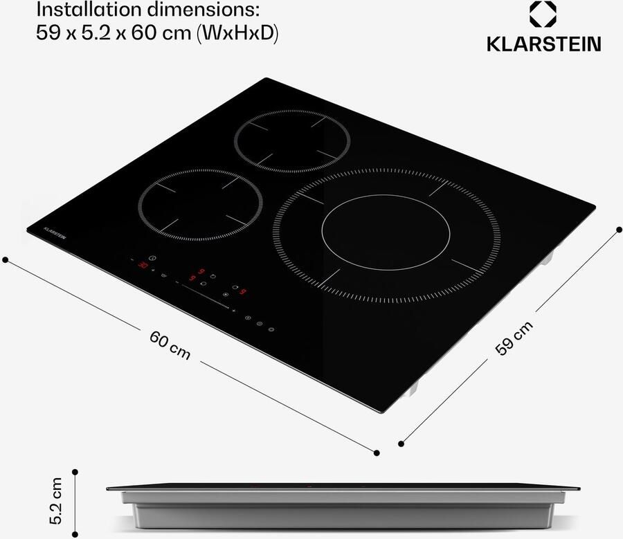 Klarstein Delicatessa Induktionskochfeld 3 Zonen Induktionsherd 8 1 kW Boost Paellazone 32 cm Schieberegler & Timer Kindersicherung VTC Glas 60 cm Breite – geschikt voor thuisfitness en sportschoolgebruik duurzame constructie eenvoudig te mon - Foto 4