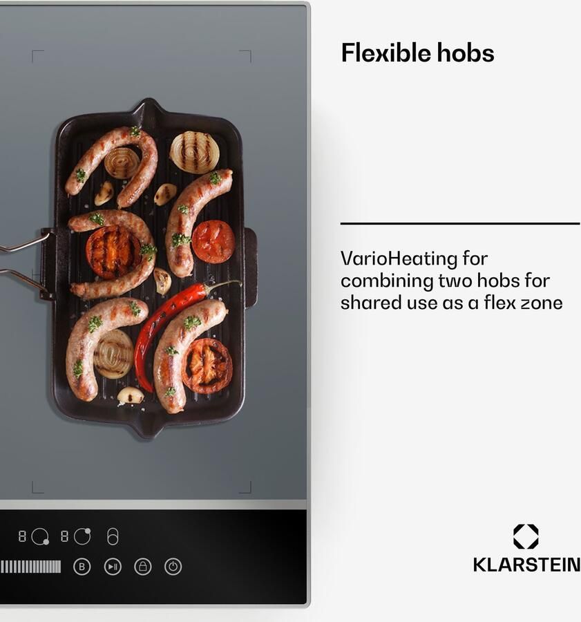 Klarstein DualTone Flex Inductiekookplaat 4-zones inductiekookplaat 7200 W Flex-zones & Thermoboost Schuifregelaar Timer Aluminium frame Witte LED Zilver - Foto 2