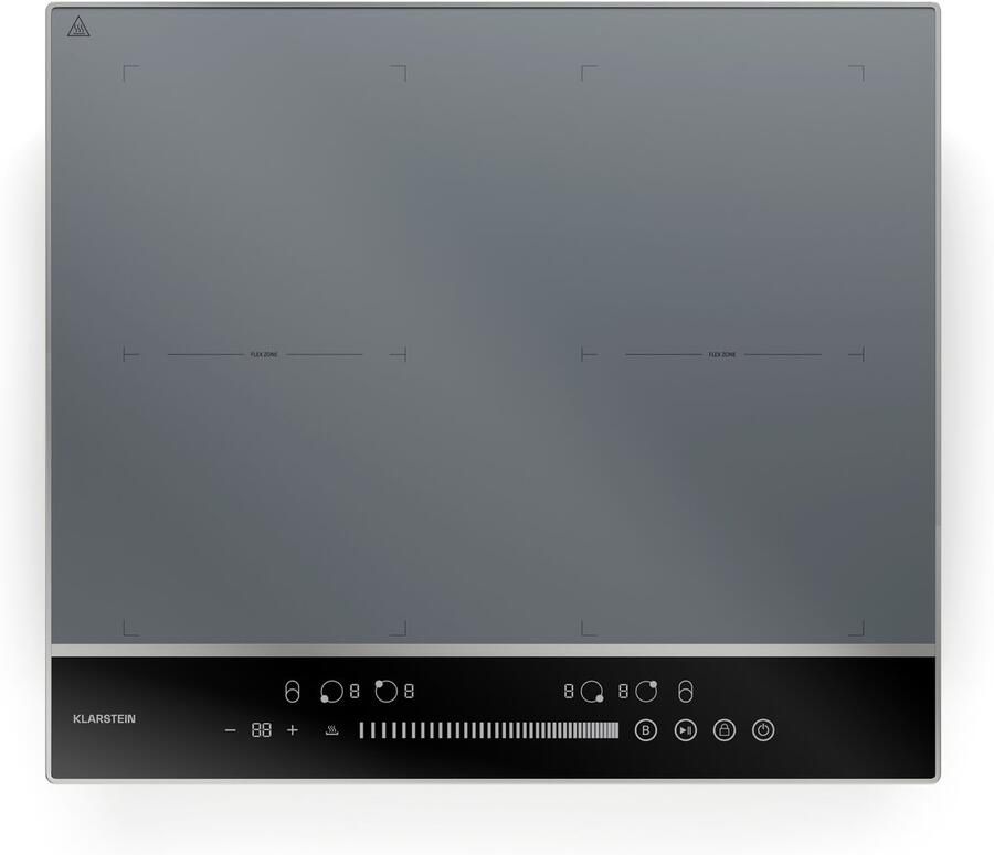 Klarstein DualTone Flex Inductiekookplaat 4-zones inductiekookplaat 7200 W Flex-zones & Thermoboost Schuifregelaar Timer Aluminium frame Witte LED Zilver
