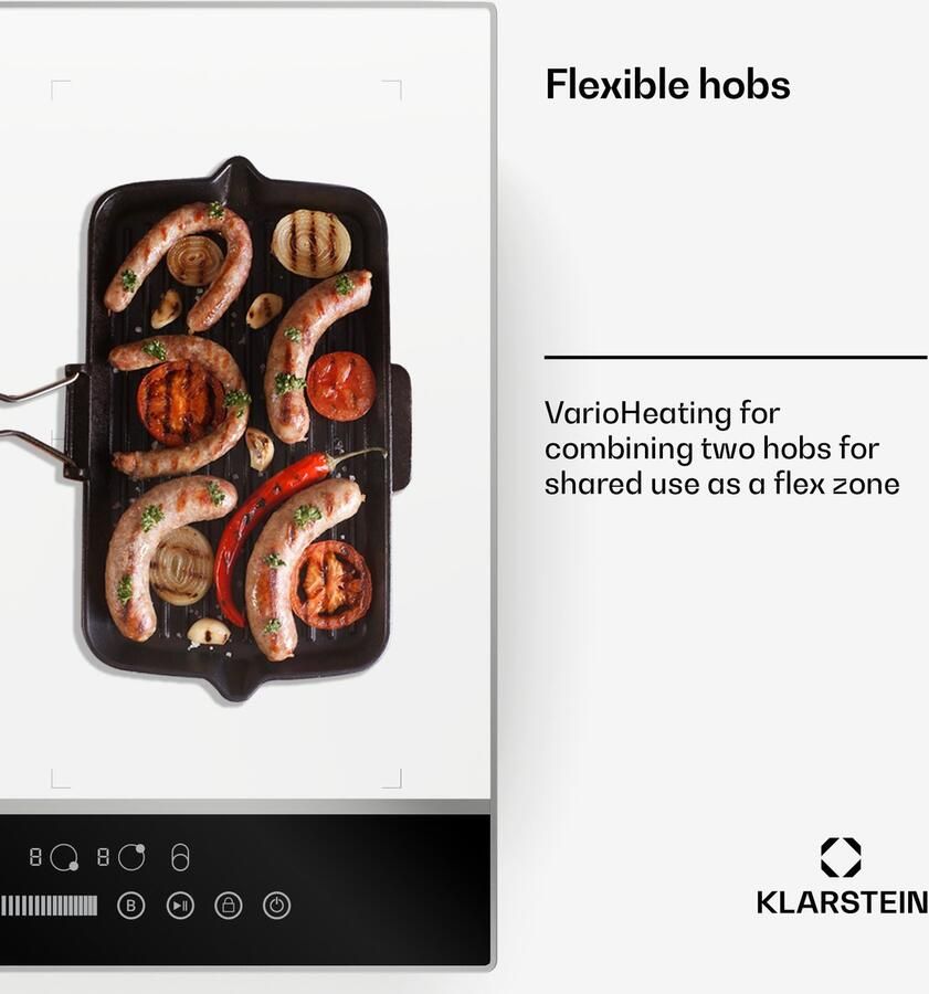 Klarstein DualTone Hybride inductiekookplaat 4-zones inductiekookplaat 7200 W Flex-zone Schuifregelaar & timer Aluminium frame Wit 60 cm design - Foto 3