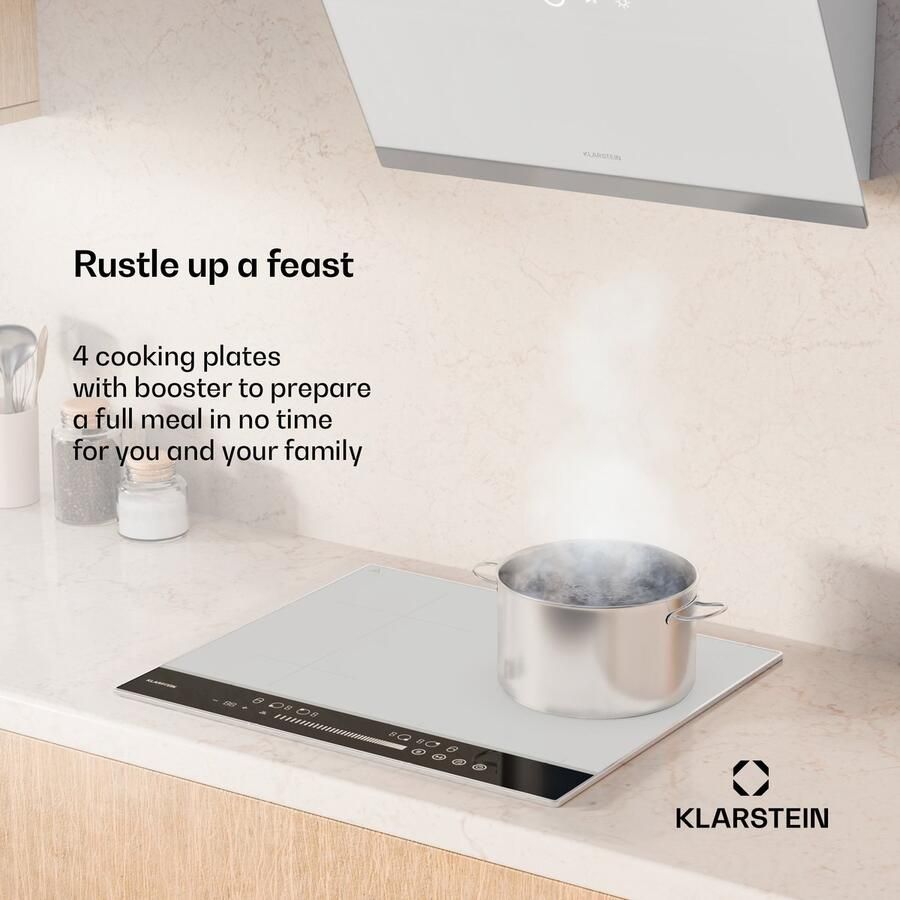 Klarstein DualTone Hybride inductiekookplaat 4-zones inductiekookplaat 7200 W Flex-zone Schuifregelaar & timer Aluminium frame Wit 60 cm design