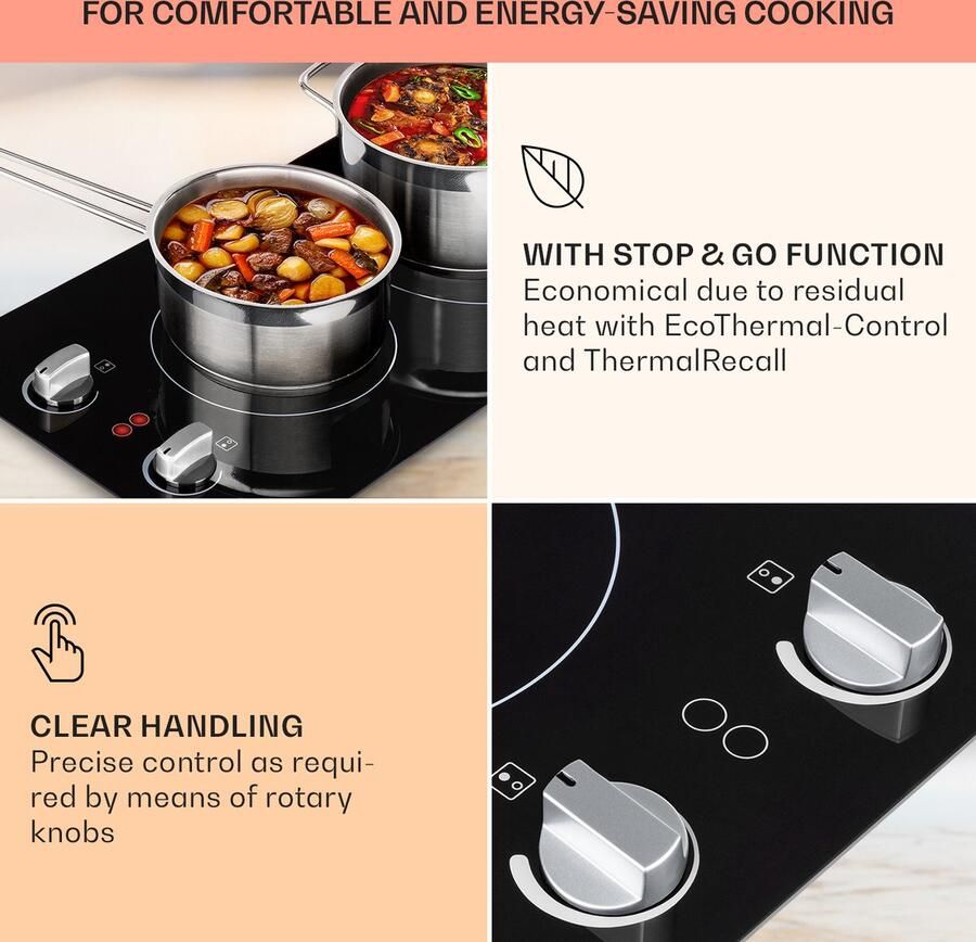 Klarstein Easycook Domino Keramische Kookplaat 3000W Draaiknoppen Twee Kookvelden Compacte Afmetingen Krachtig Mooi Gevormd En Eenvoudig In Gebruik Eenvoudige Reiniging Controlelampen Glaskeramisch Oppervlak Zwart