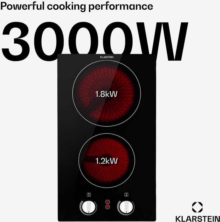 Klarstein Easycook Domino Keramische Kookplaat 3000W Draaiknoppen Twee Kookvelden Compacte Afmetingen Krachtig Mooi Gevormd En Eenvoudig In Gebruik Eenvoudige Reiniging Controlelampen Glaskeramisch Oppervlak Zwart