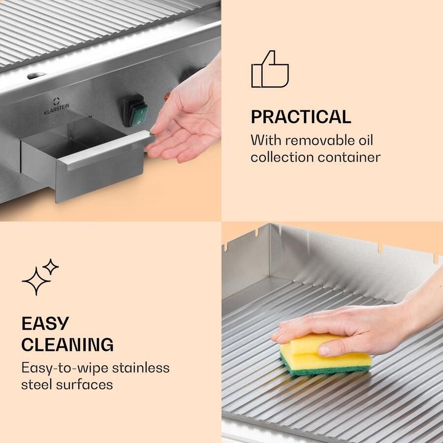Klarstein elektrische Grill Tafelgrill met LED-display elektrische Grill voor Balkon & Binnen RVS elektrische Grill Grillplaat met Afneembare Antiaanbakplaat & Spatscherm elektrische Grill 200 W 2200W 42 cm 33 kg
