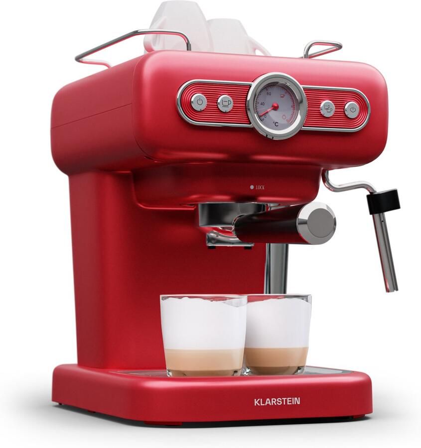 Klarstein Espresso Siebträgermaschine met Milchaufschäumer 1 2L Retro Mini Espressomaschine met Siebträger 950 W Kaffeemaschine Klein Edelstahl Kaffeemaschine voor Cappuccino Latte & Macchiato – geschikt voor thuisfitness en sportschoolgebruik d