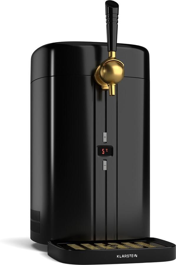 Klarstein FrostBrew Biertap 5L Biertap met CO₂-druksysteem thermo-elektrisch koelsysteem temperatuurregeling 3-12 °C LED-display verwijderbare lekbak zwart goud
