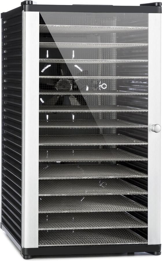 Klarstein Fruit Jerky 14 Voedseldroger Fruit- vlees- en vruchtendroger met 1 8 m² droogoppervlak en 14 etages 1000 W vermogen traploos tot 70 °C instelbaar Timer stabiele behuizing zwart