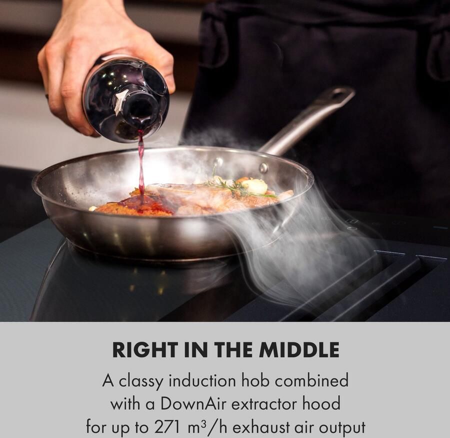 Klarstein Full House 2.0 Down Air System Inductiekookplaat + Afzuigkap 271 m³ h Roestvrijstaal & Glas Klasse A+ Zwart