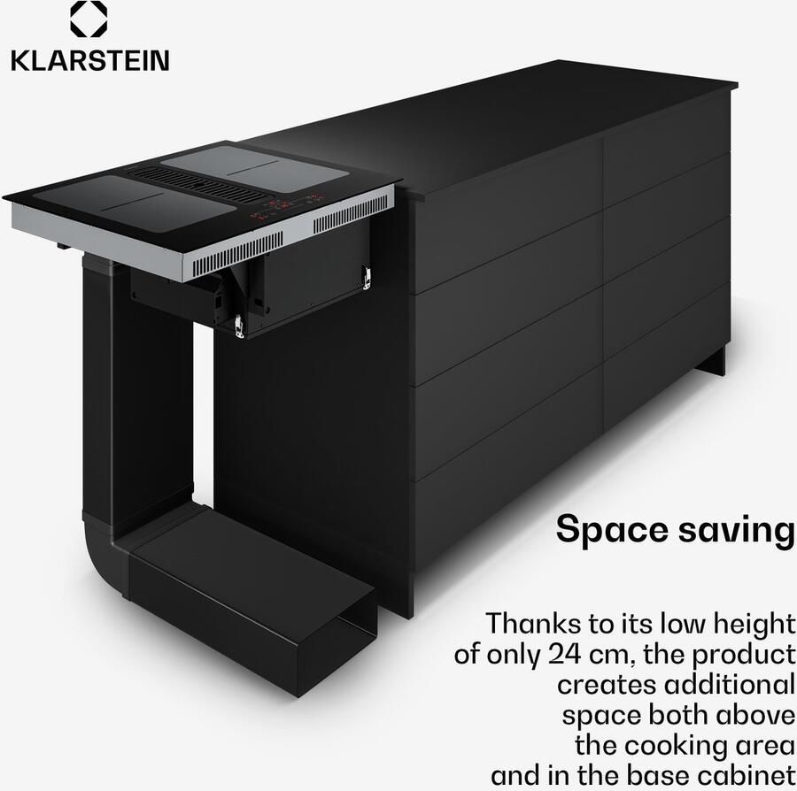 Klarstein Full House inductiekookplaat met afzuiging 60 cm 4 zones flexzones 7335 W boost geïntegreerde downdraft afzuiging 530m³ h touch control timer kinderslot glaskeramiek zwart - Foto 3