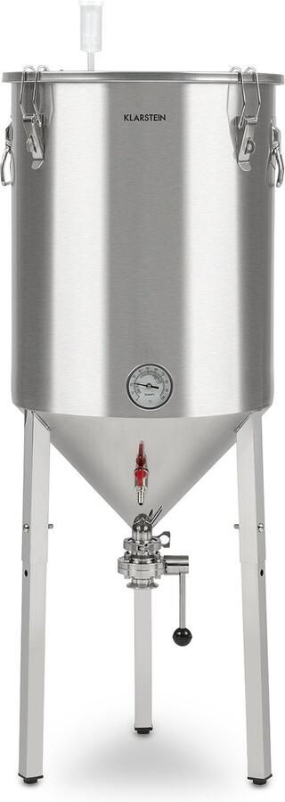 Klarstein Gärkeller Bierbrauanlage Brauanlage met Thermometer konischer Braukessel zum Bierbrauen oder Wein gären Airlock: luftdichter Deckel Ablasshahn Variante: Pro 60 l silber – geschikt voor thuisfitness en sportschoolgebruik duurzame cons